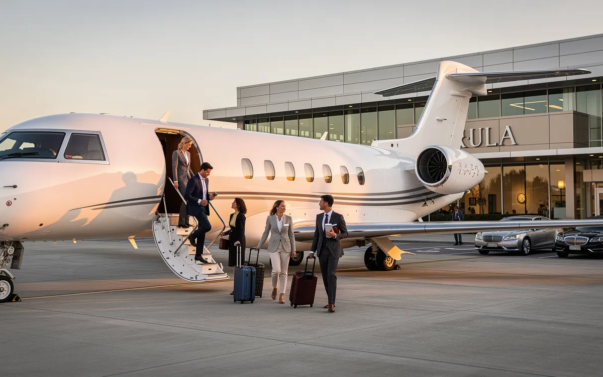 Heavy private jet at sunset