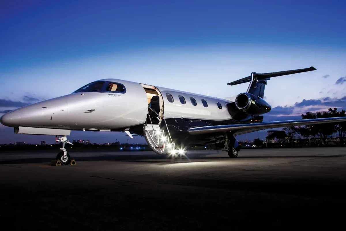 Light private jet on a runway